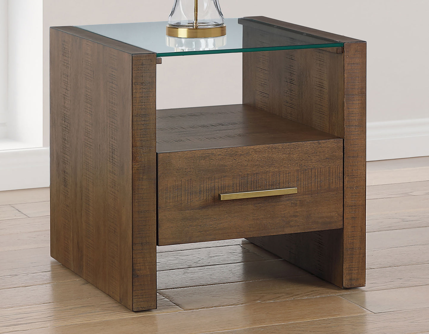 The Garland Glass-Top Wood End Table