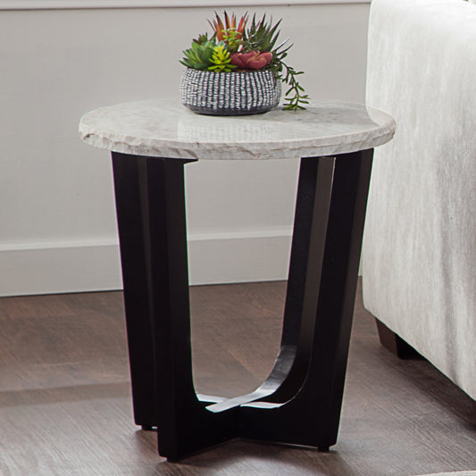 Chrissy 20″ Round White Marble End Table
