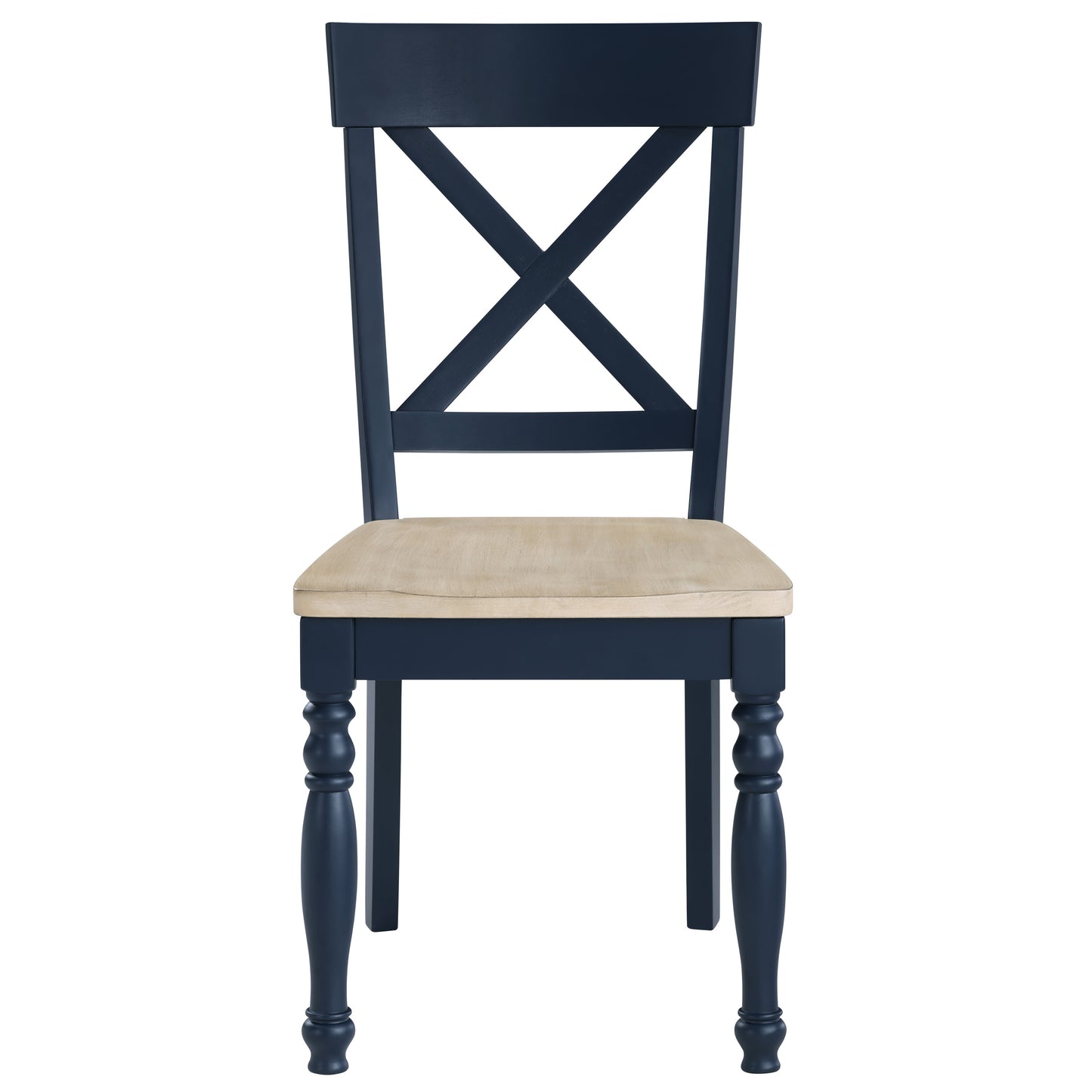 Set of 2 Darcy Solid Wood Side Chairs, Midnight Blue and Natural Finish