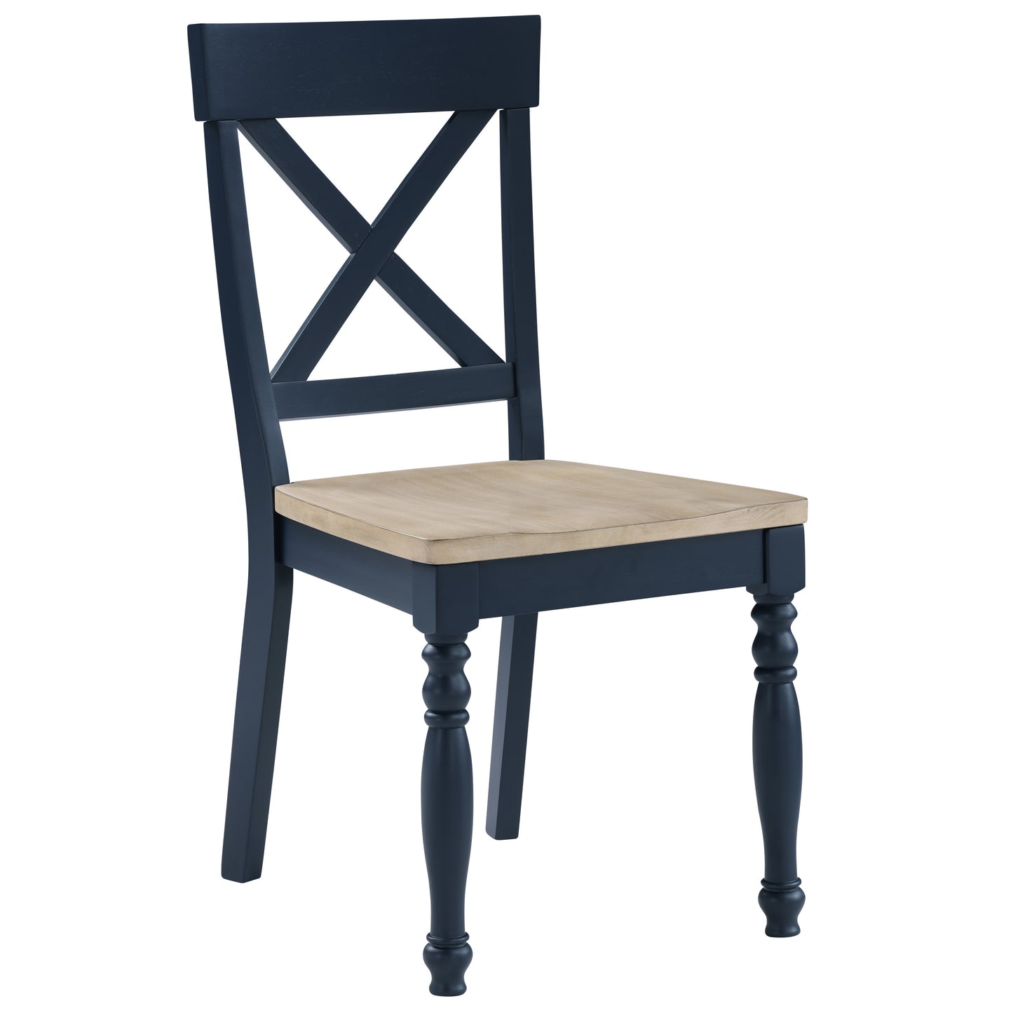 Set of 2 Darcy Solid Wood Side Chairs, Midnight Blue and Natural Finish