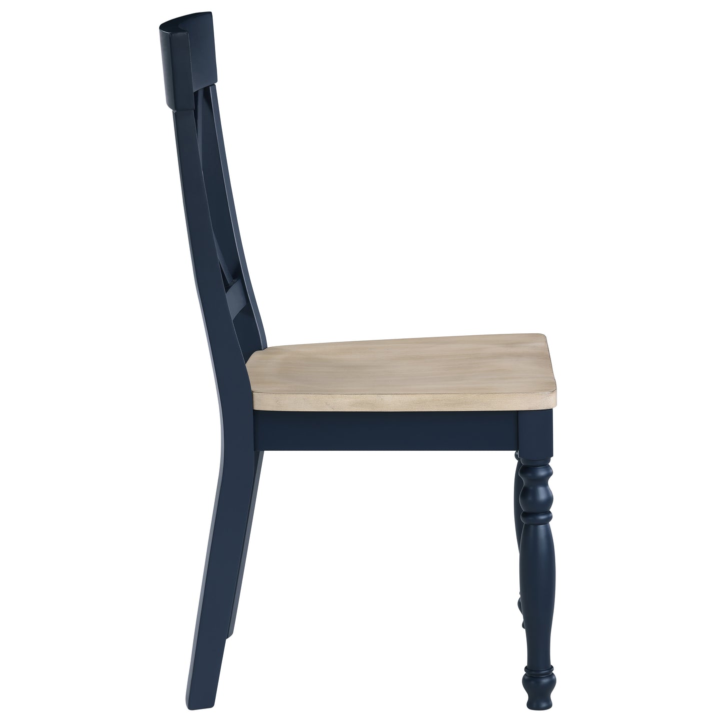 Set of 2 Darcy Solid Wood Side Chairs, Midnight Blue and Natural Finish