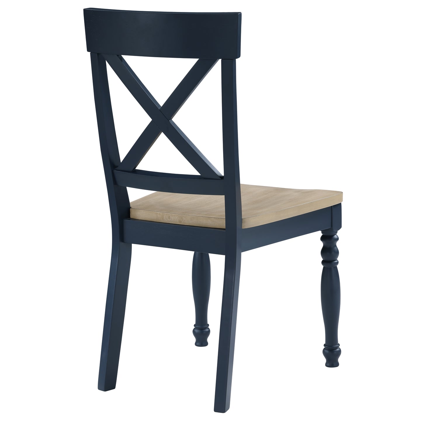 Set of 2 Darcy Solid Wood Side Chairs, Midnight Blue and Natural Finish