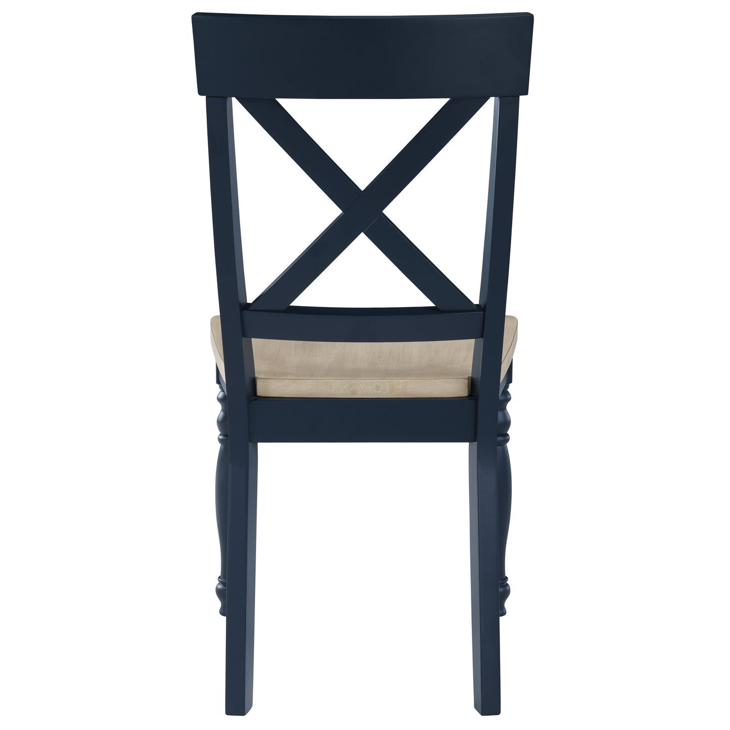 Set of 2 Darcy Solid Wood Side Chairs, Midnight Blue and Natural Finish