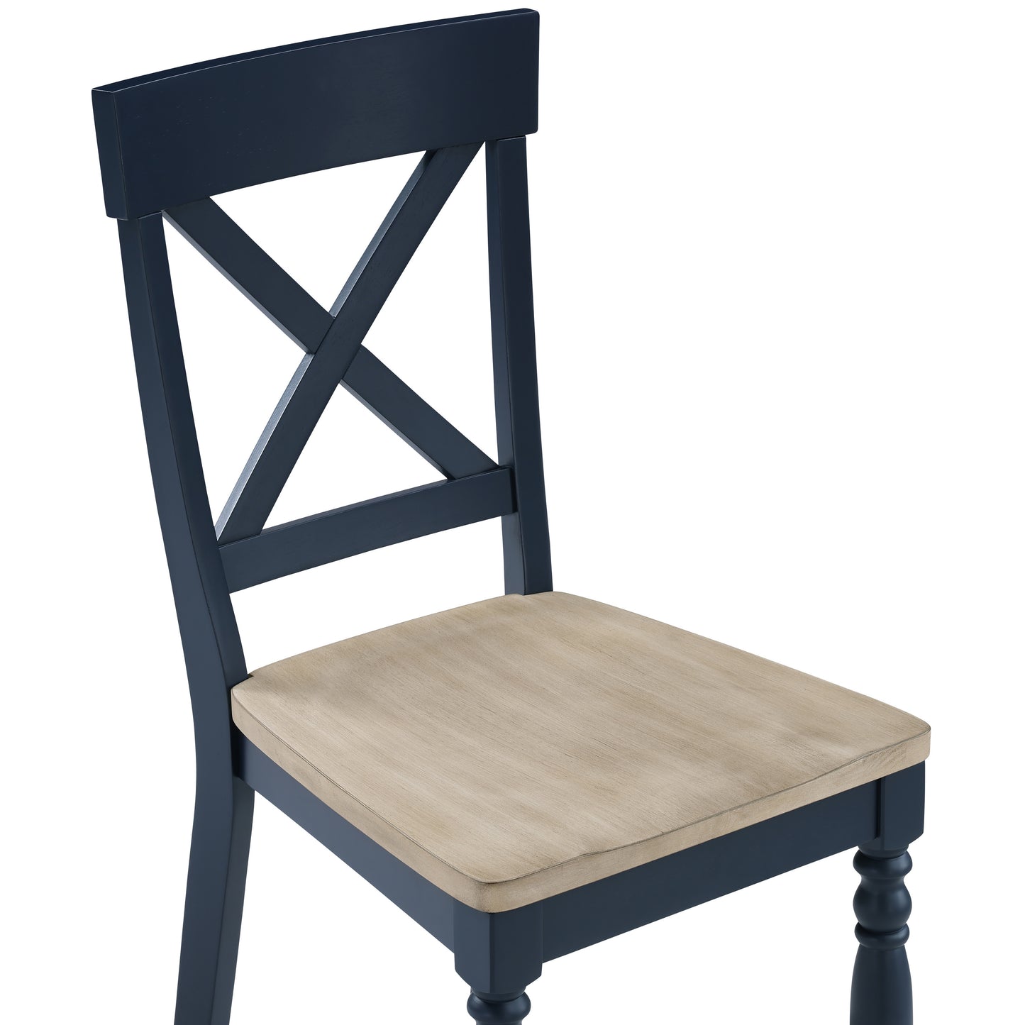 Set of 2 Darcy Solid Wood Side Chairs, Midnight Blue and Natural Finish