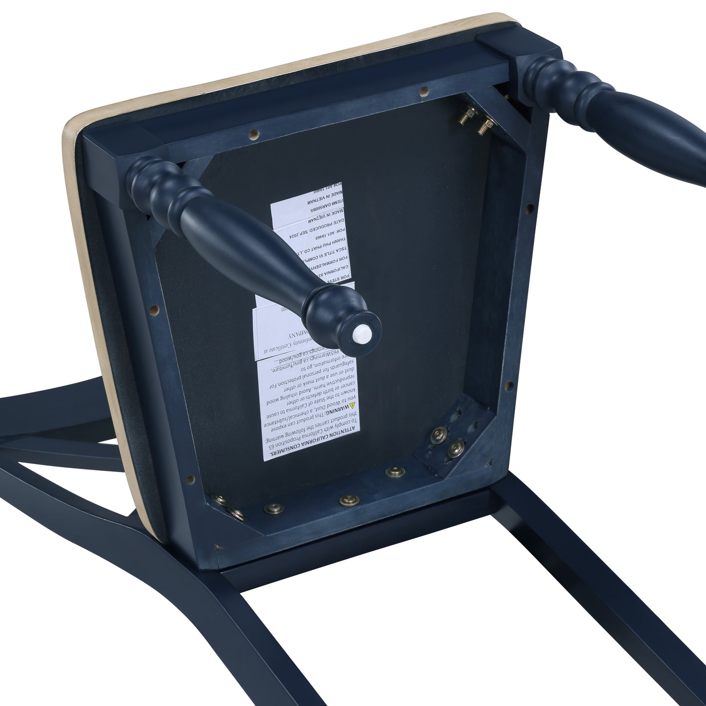 Set of 2 Darcy Solid Wood Side Chairs, Midnight Blue and Natural Finish