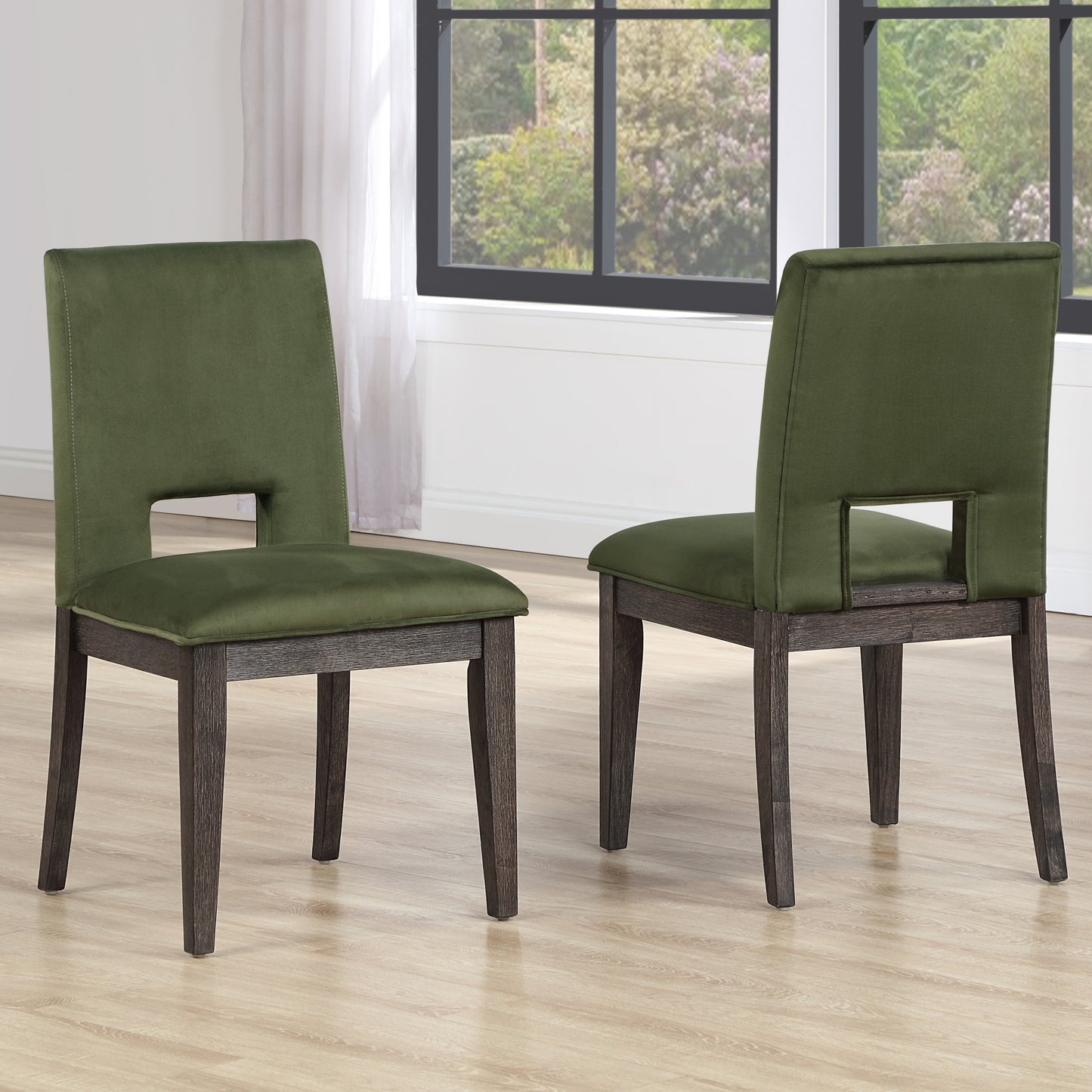 Set of 2 Evan Green Velvet Side Chairs