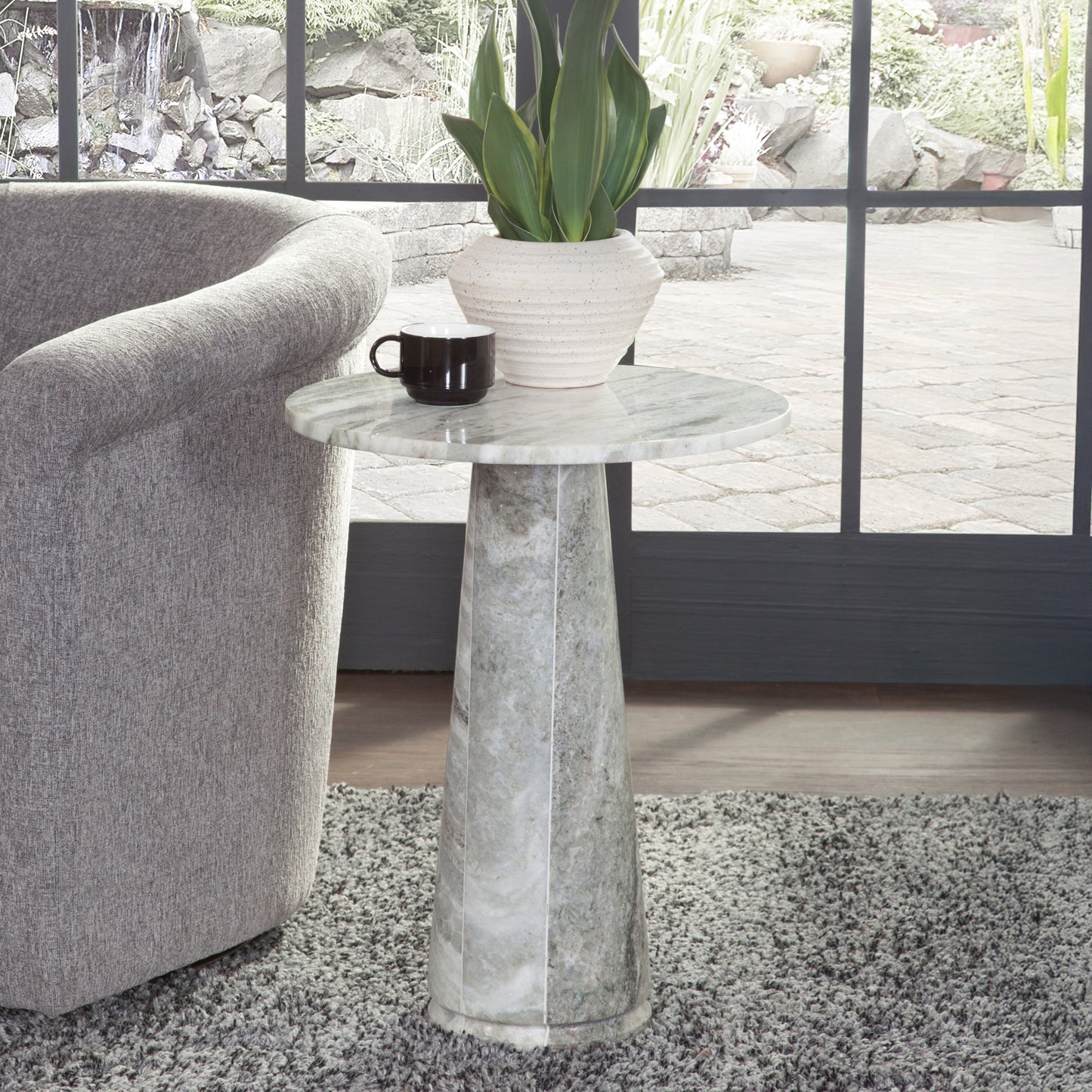 Joni 18″ Round Fantasy Solid Marble Accent End Table