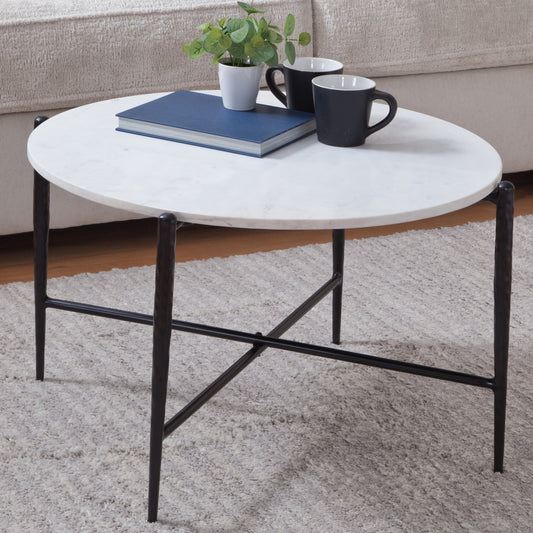 Loxie White Marble Top Round Cocktail Table