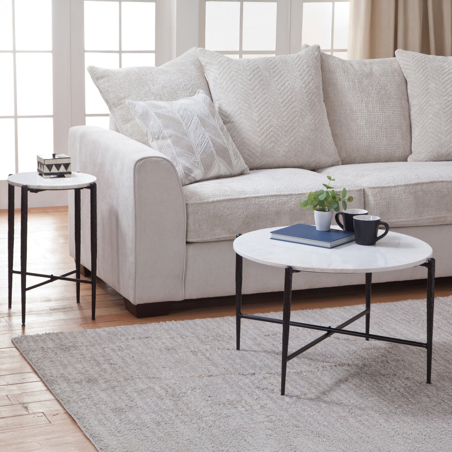 Loxie White Marble Top Round Cocktail Table