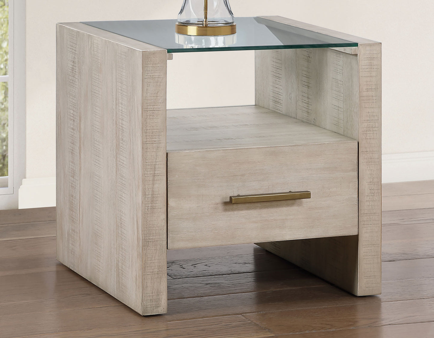 The Garland Glass-Top Wood End Table
