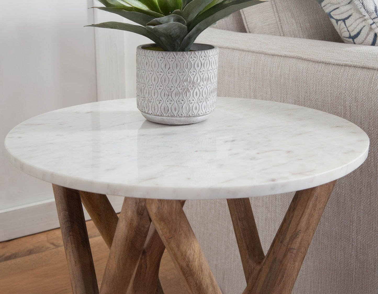The Sierra Crosswood Marble Accent Table