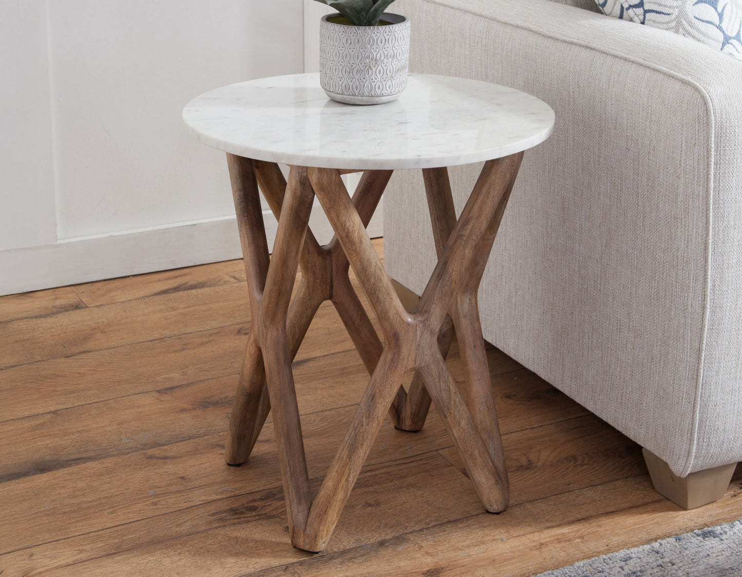 The Sierra Crosswood Marble Accent Table