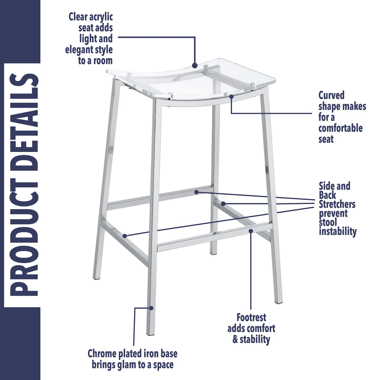 Set of 2 - Zena Backless Bar Stool w/Acrylic Seat